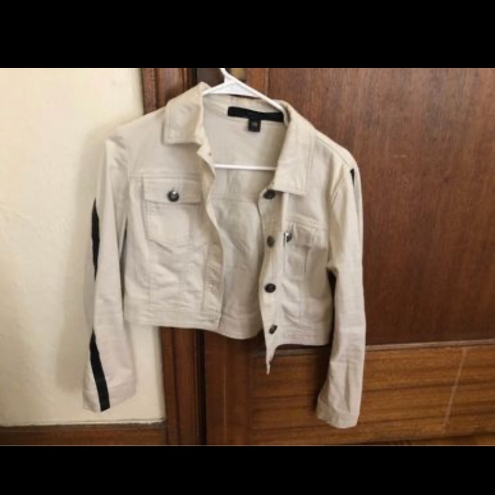 White Jean Jacket w/ Black Stripe